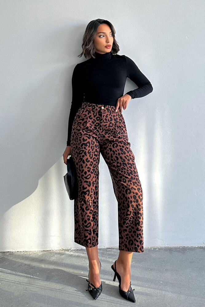 Brown Black Leopard Patterned Trousers