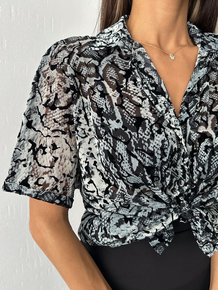 Burnt Velvet Shirt Gray Snake Print