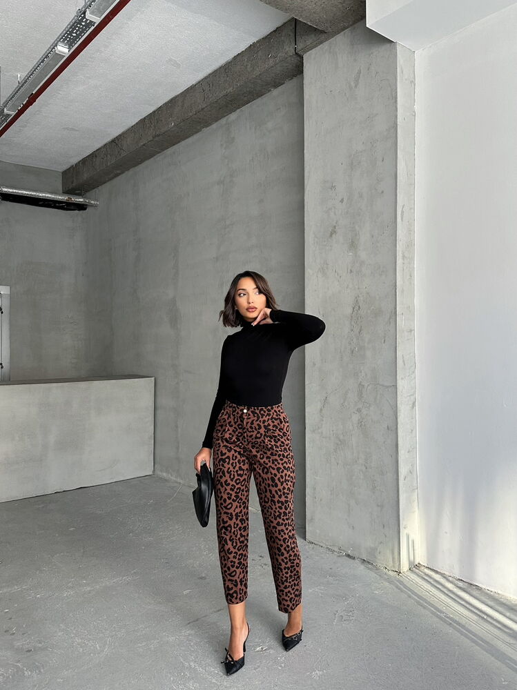 Brown Black Leopard Patterned Trousers