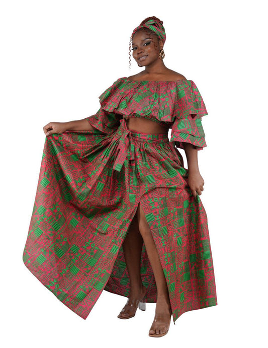 African Crop Top and Slit Skirt Set