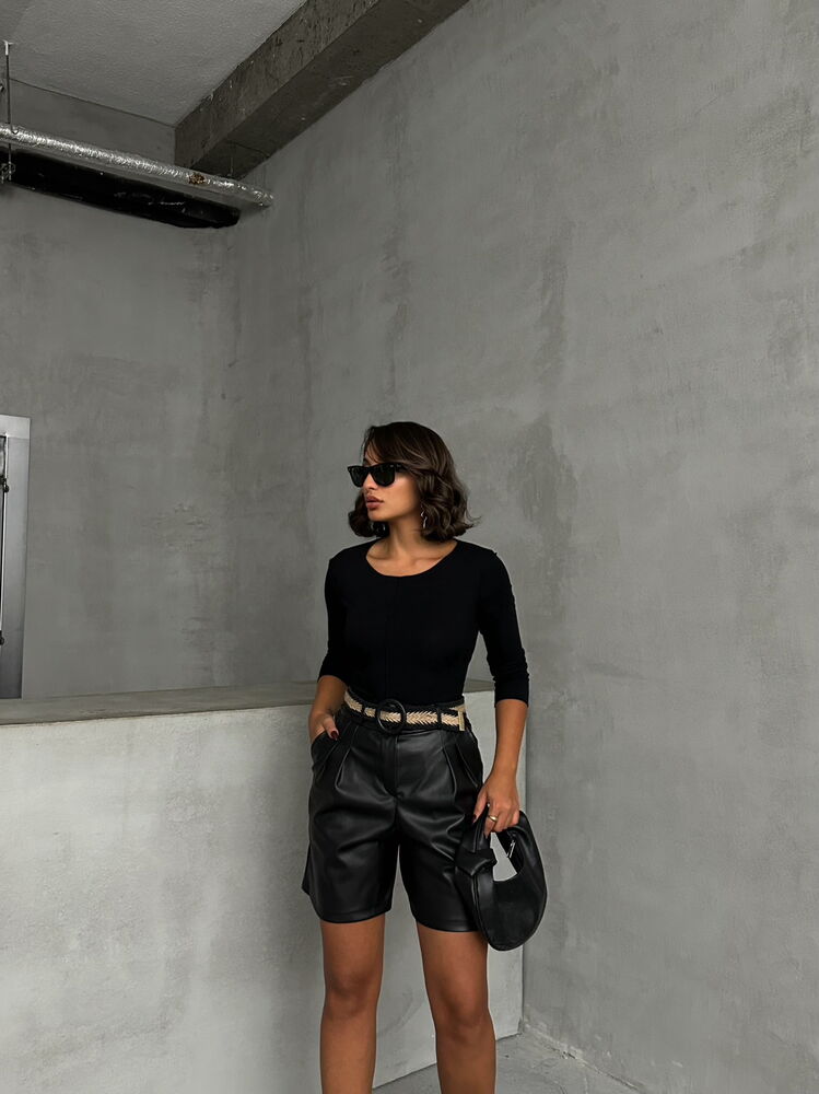 Black Belted Vegan Leather Shorts