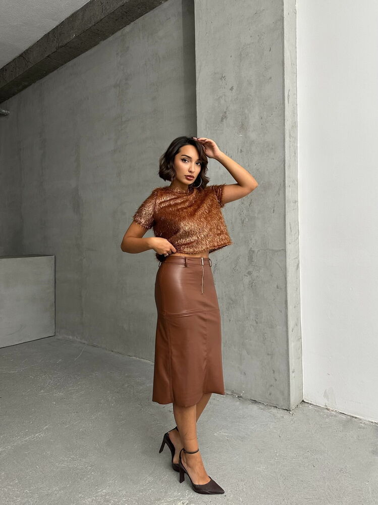 Tan Vegan Leather Skirt