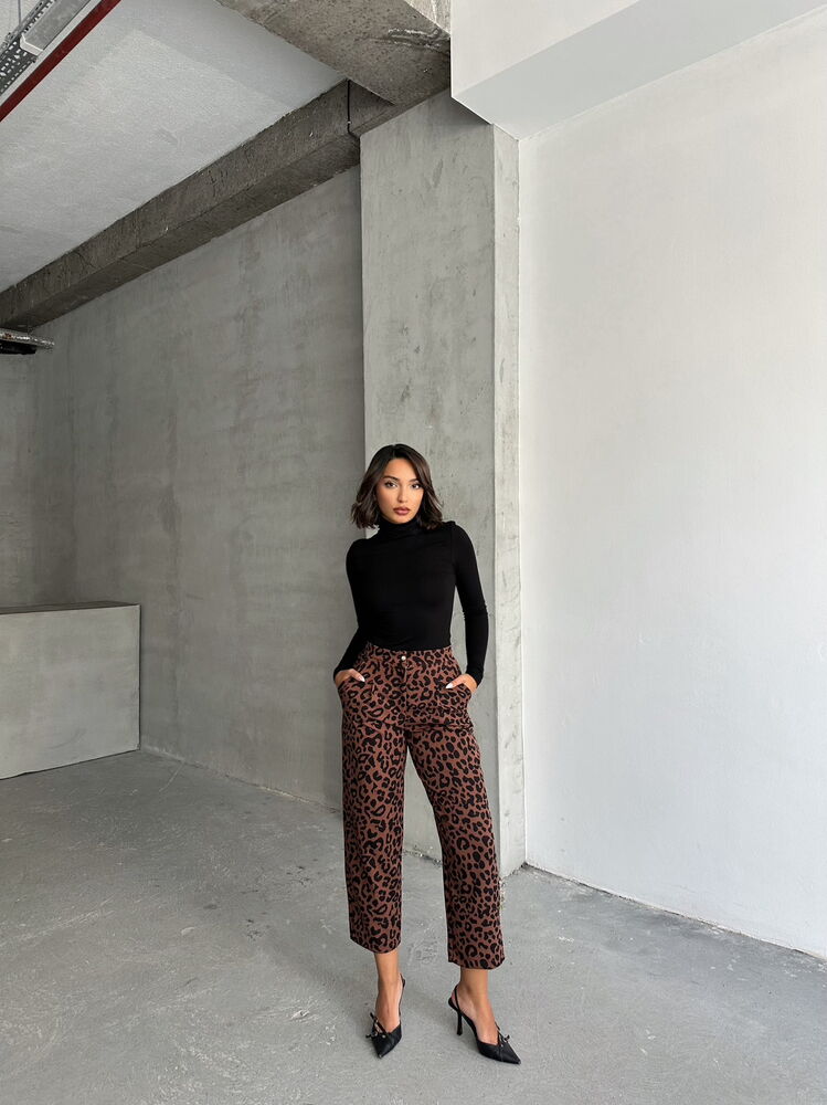 Brown Black Leopard Patterned Trousers