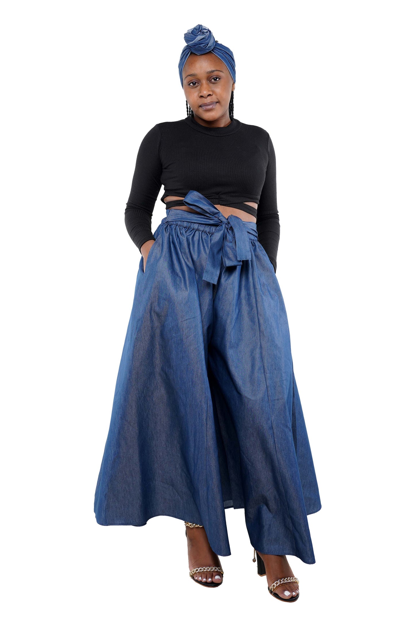 Blue Denim Palazzo Pants One Size
