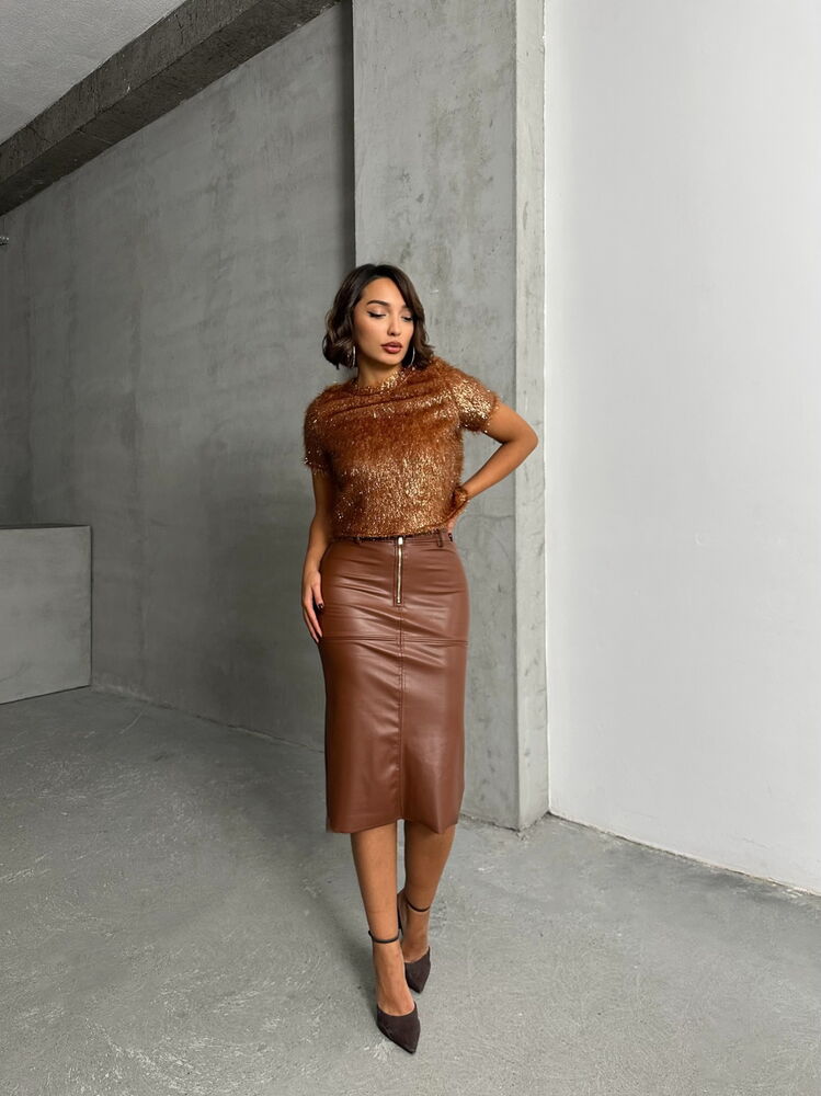Tan Vegan Leather Skirt
