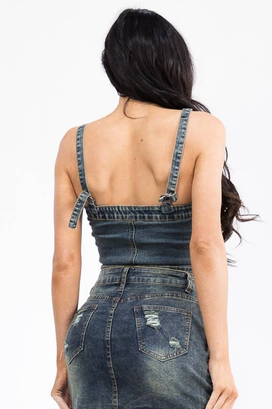 Denim Corset Cropped Tops Adjust Strap