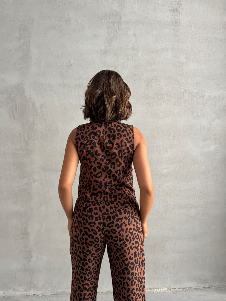 Brown Black Leopard Patterned Vest