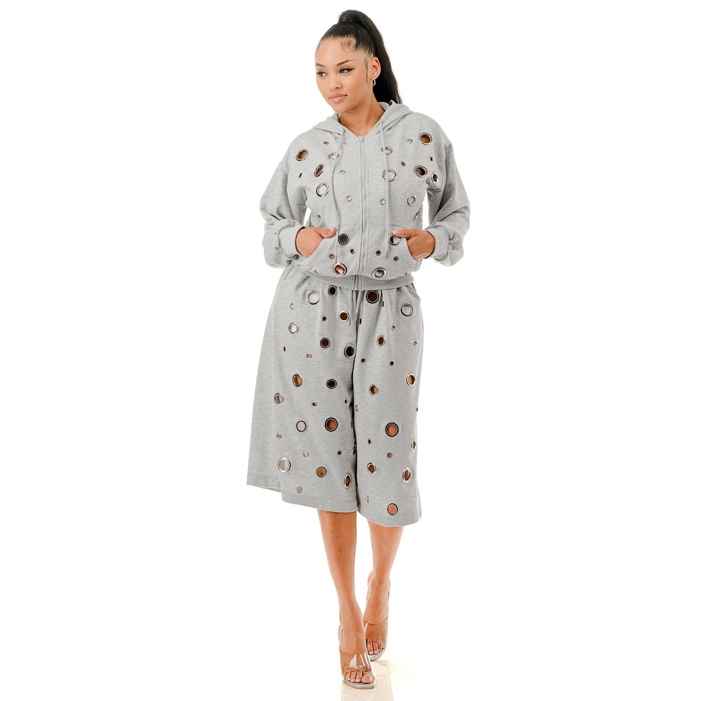 Plus Sweat Short Set with Grommet Details