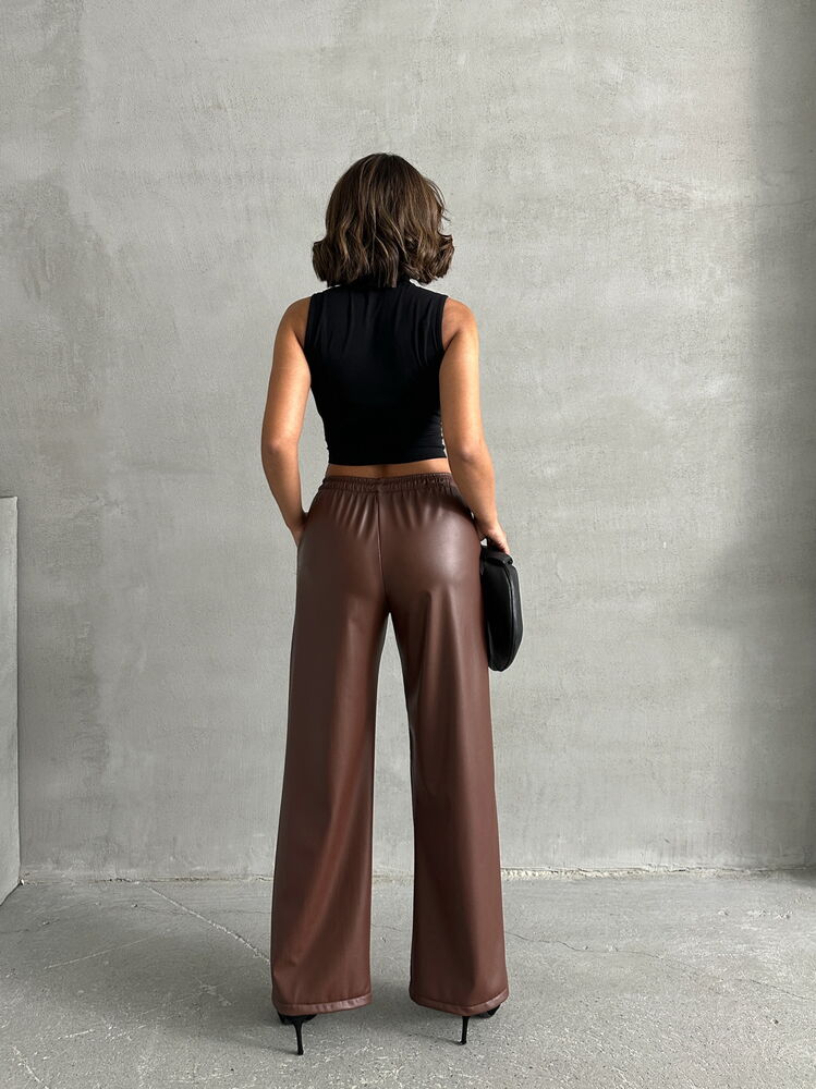 Brown Vegan Leather Trousers