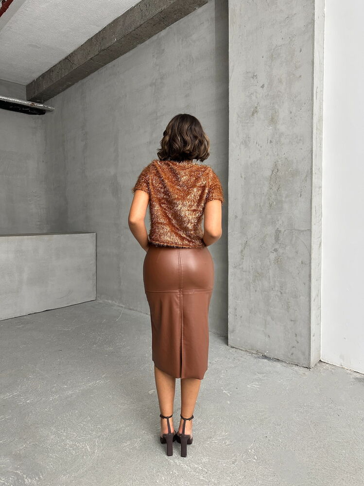 Tan Vegan Leather Skirt