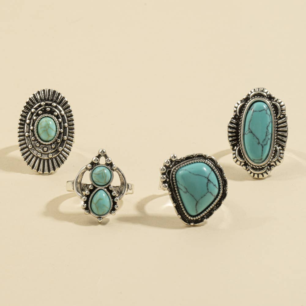 Turquoise Stone Statement Ring Set