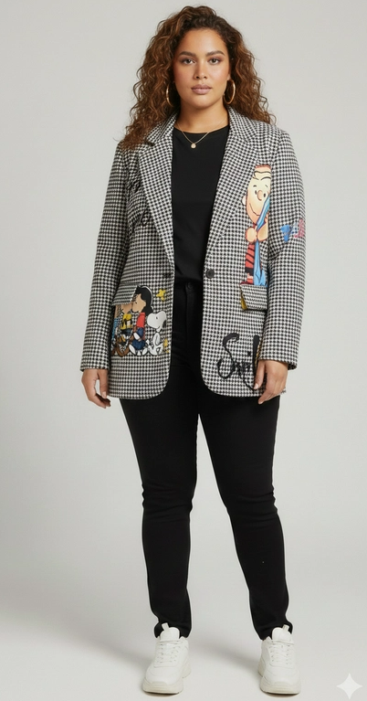 Houndstooth Print Snoopy Crew Comic Blazer Size 2X