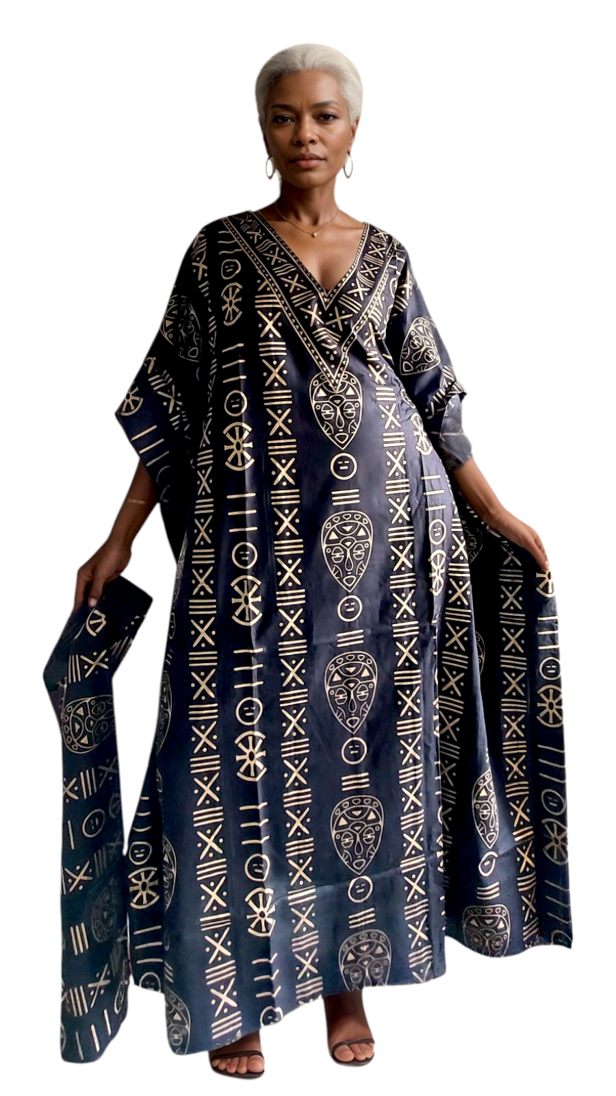 Kaftan Dress Tribal Print Black/Gold