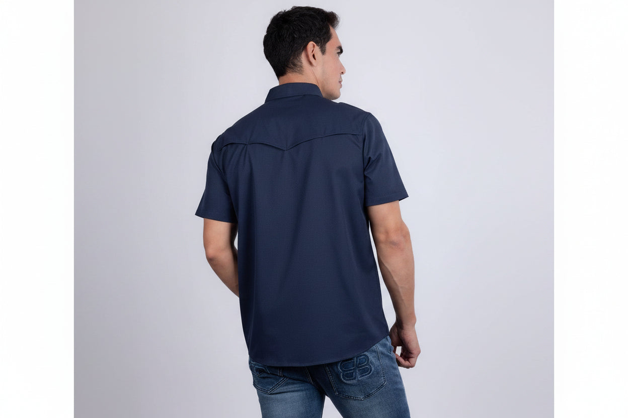 Petersburg Stretch Short Sleeve Shirt Navy