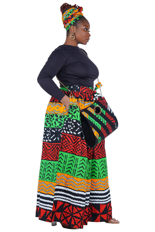 African Long Maxi Skirt, Handbag and Head Wrap Set