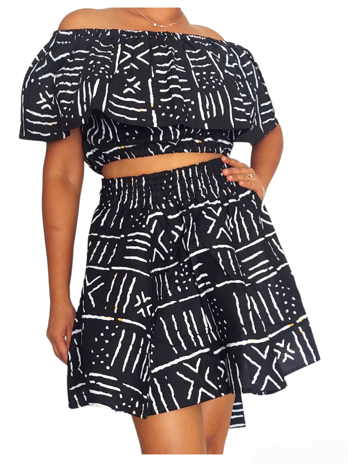 Black White Mini Skirt & Crop Top Set-Tribal