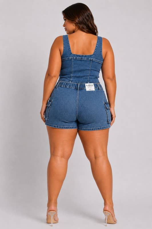 Plus size sexy set denim short and crop top