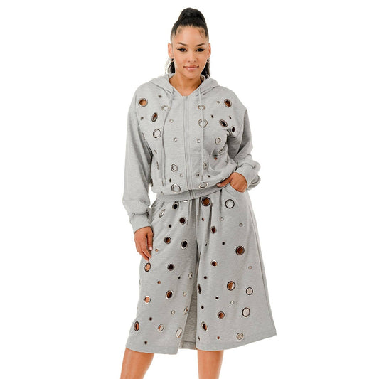 Plus Sweat Short Set with Grommet Details