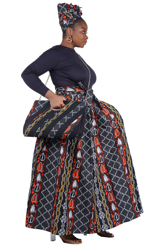 African Long Maxi Skirt With Handbag One Size