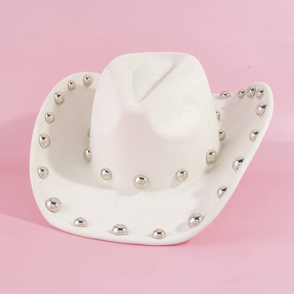 Gold Studded Brim Faux Suede Cowboy Hat
