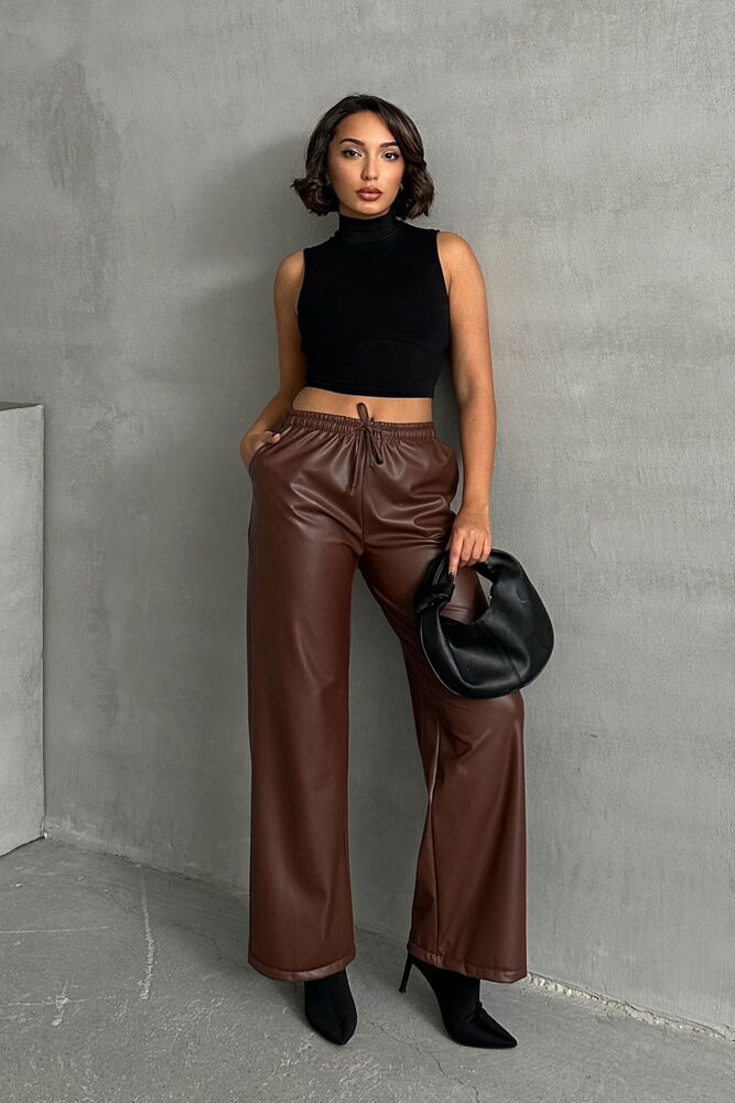Brown Vegan Leather Trousers