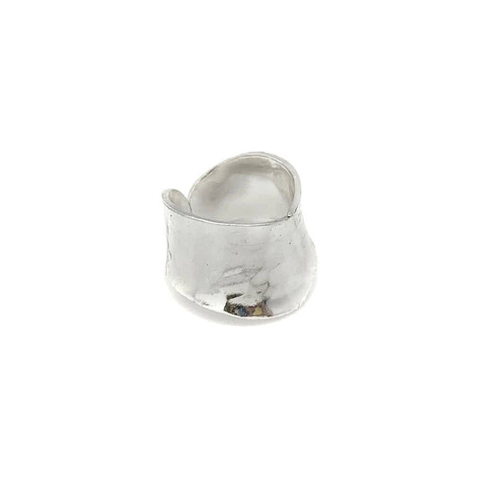 Silver Plated Adjustable Ring - Wide Hammered Arc
