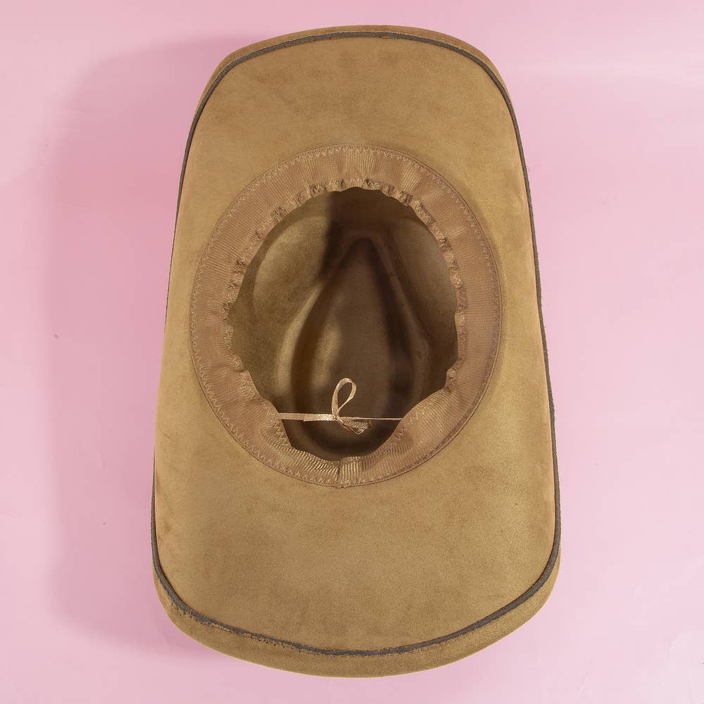 Gold Studded Brim Faux Suede Cowboy Hat