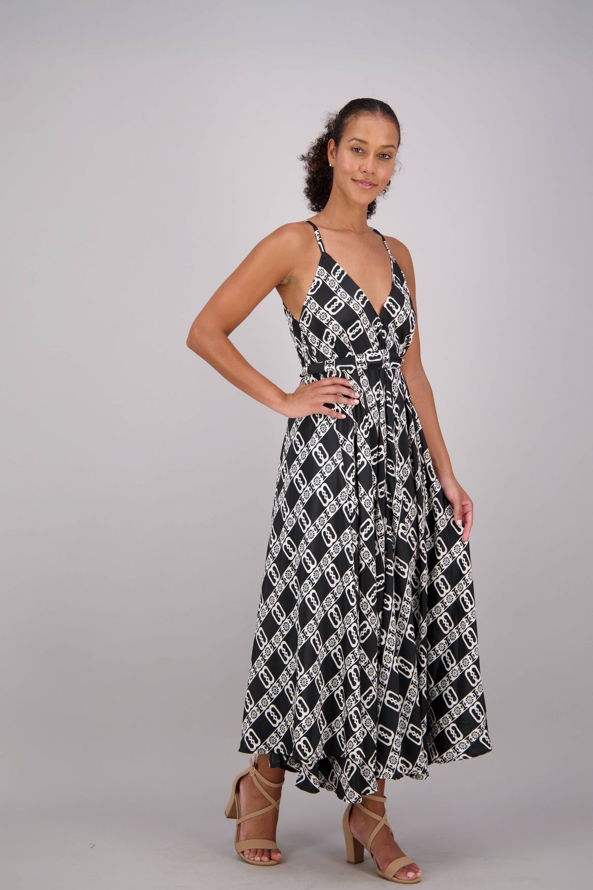 Geomtric Print Silk Blend Maxi Dress