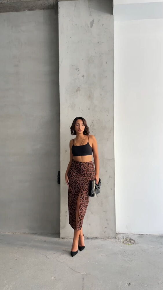 Brown Black Leopard Print Skirt