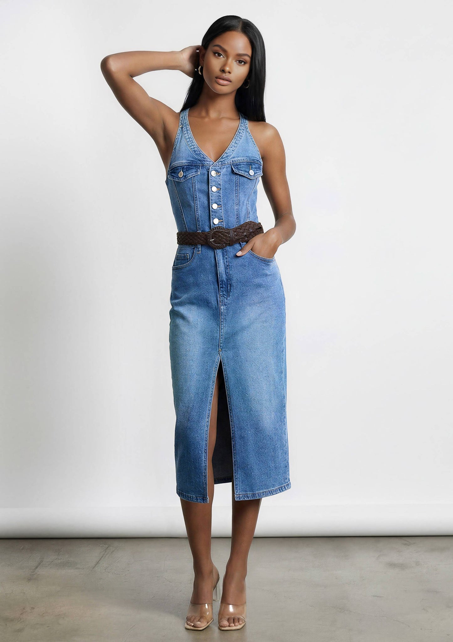V-neck Shape Jumpsuit Dress