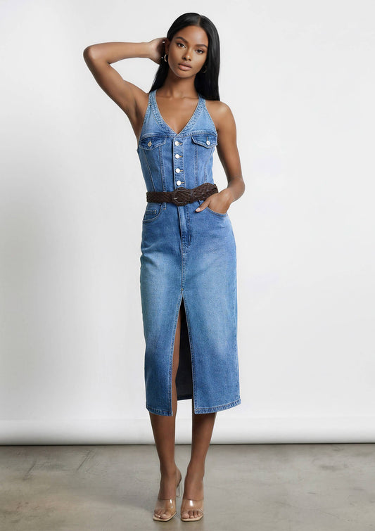 V-neck Shape Jumpsuit Dress