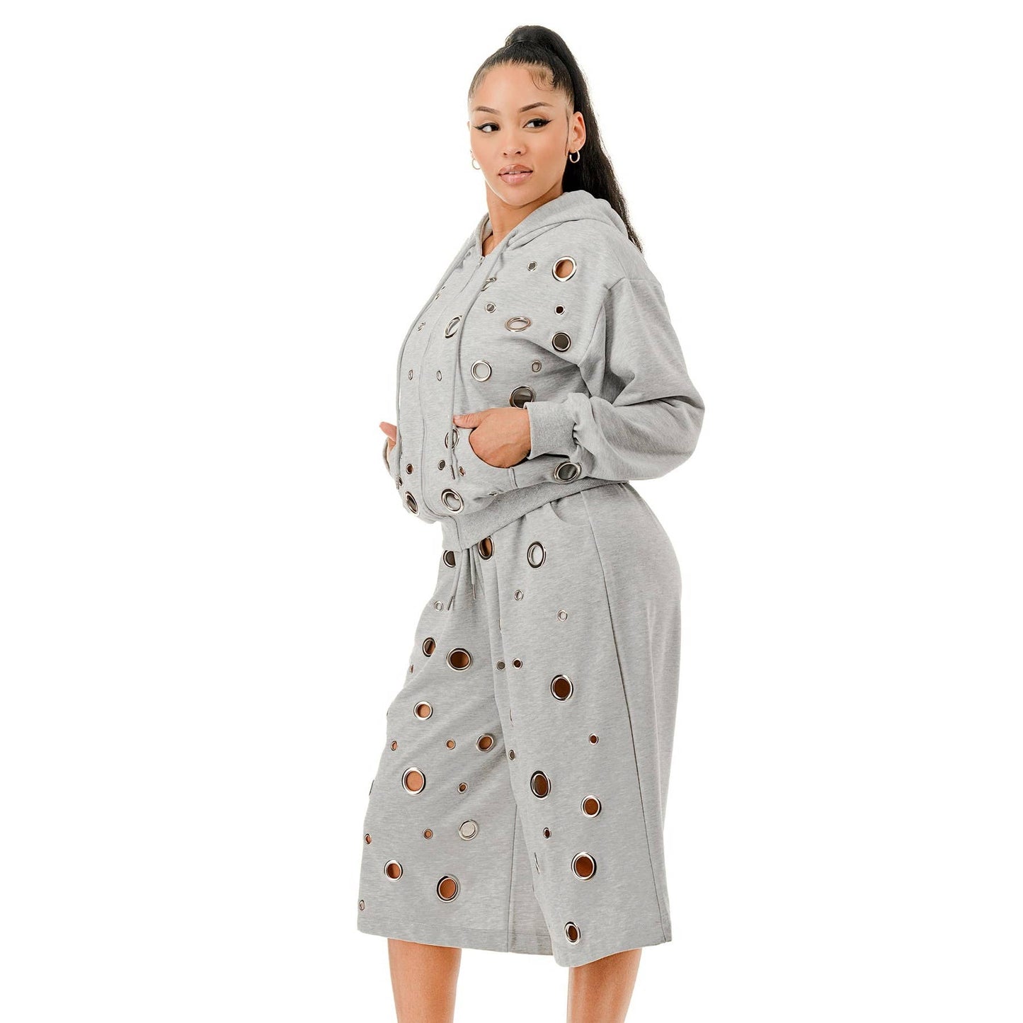 Plus Sweat Short Set with Grommet Details