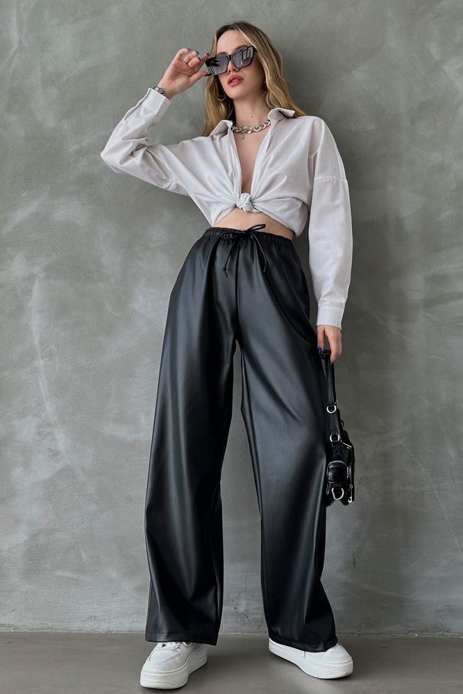 Black Vegan Leather Trousers
