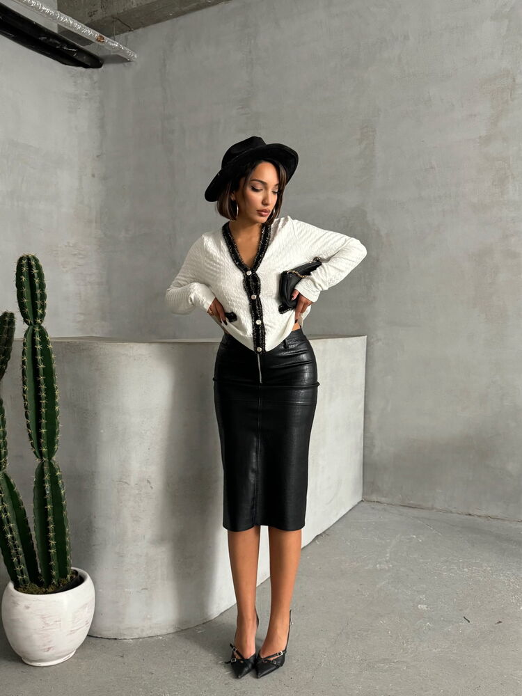 Black Snake Vegan Leather Skirt