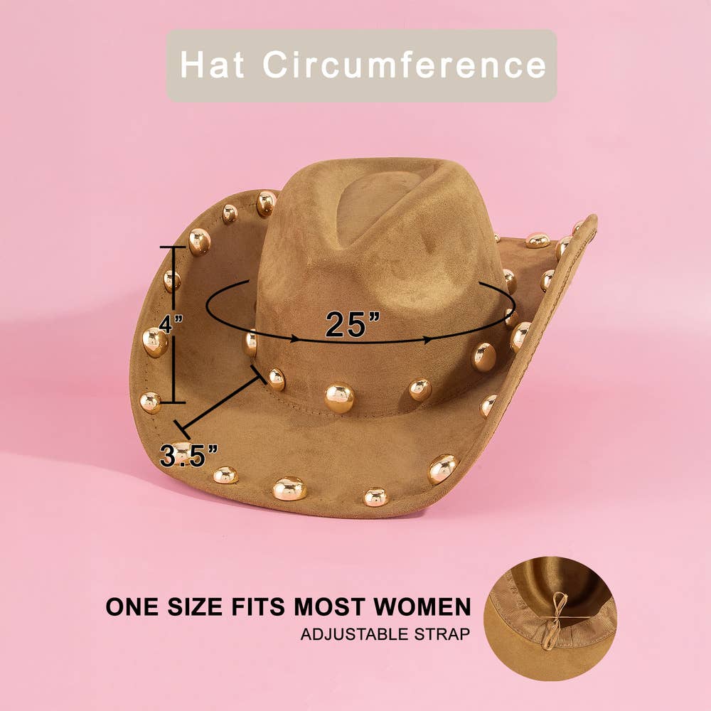 Gold Studded Brim Faux Suede Cowboy Hat