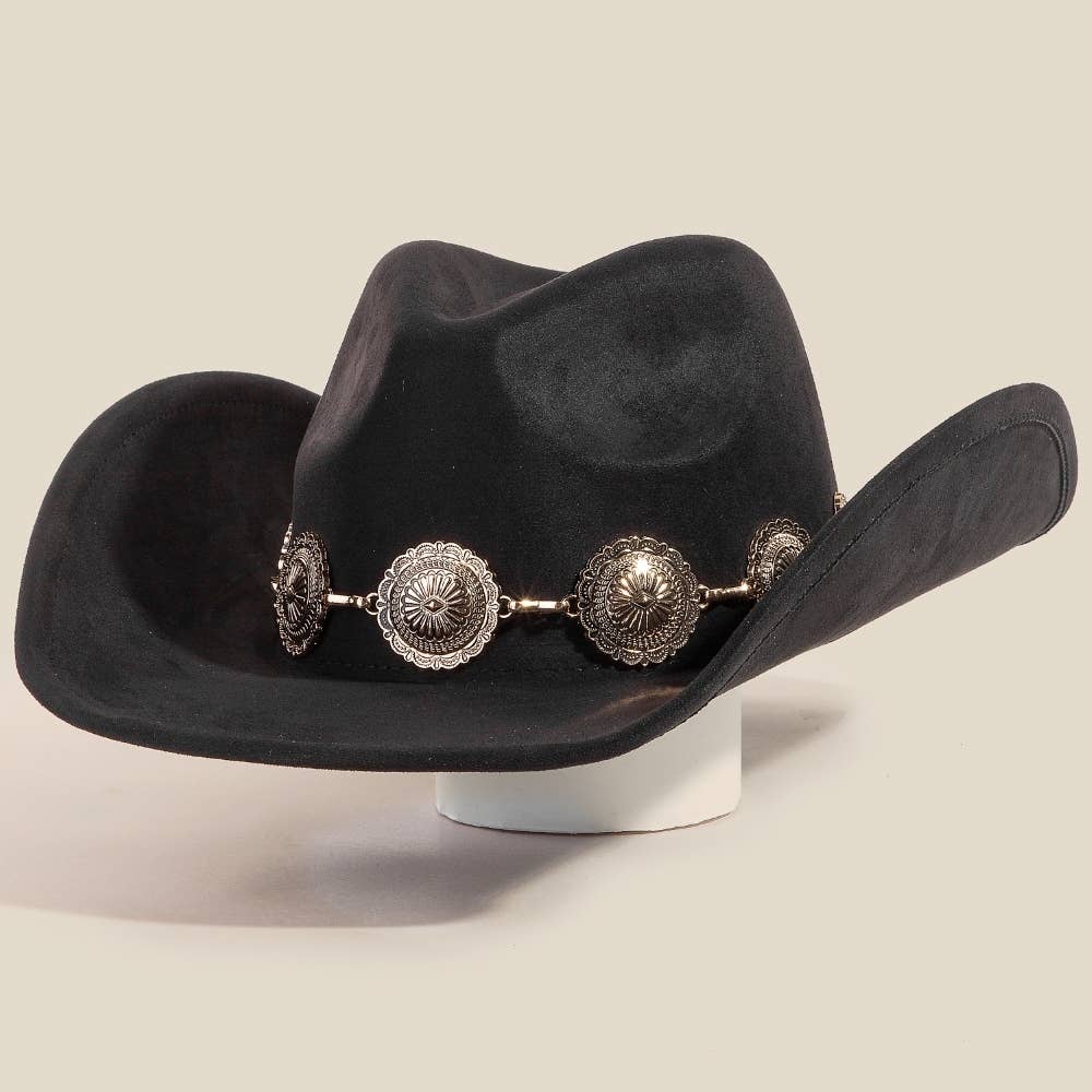 Black and Gold Western Boho Disc Strap Cowboy Hat