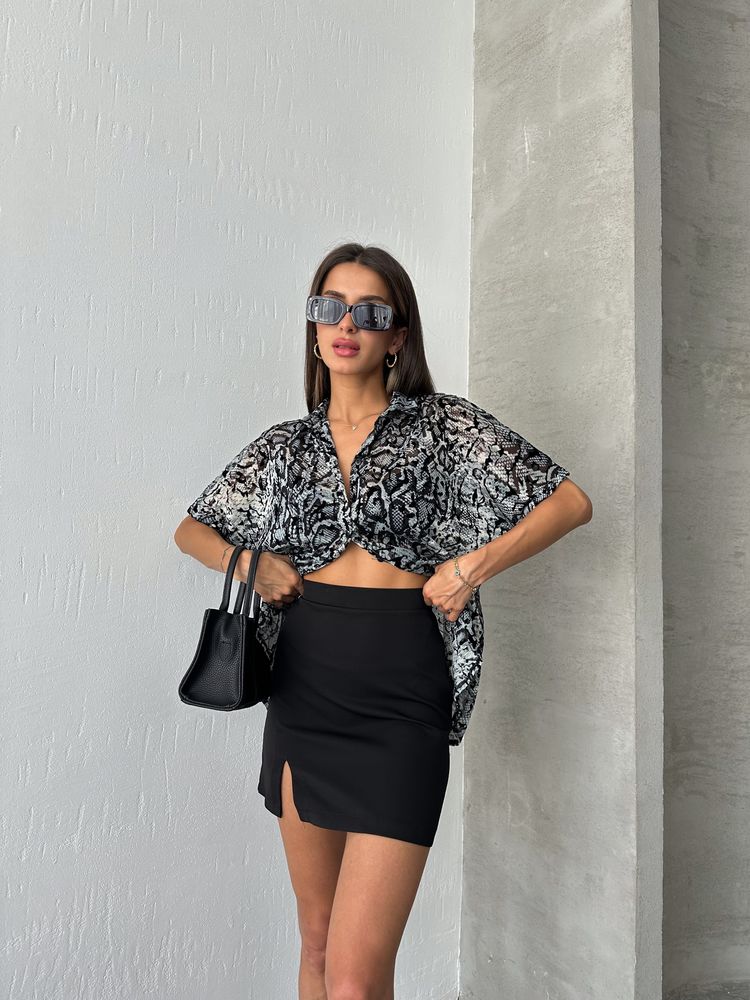 Burnt Velvet Shirt Gray Snake Print
