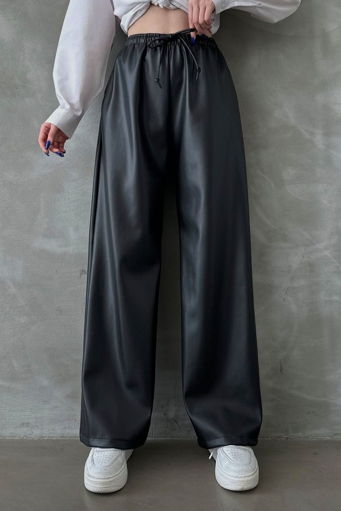 Black Vegan Leather Trousers