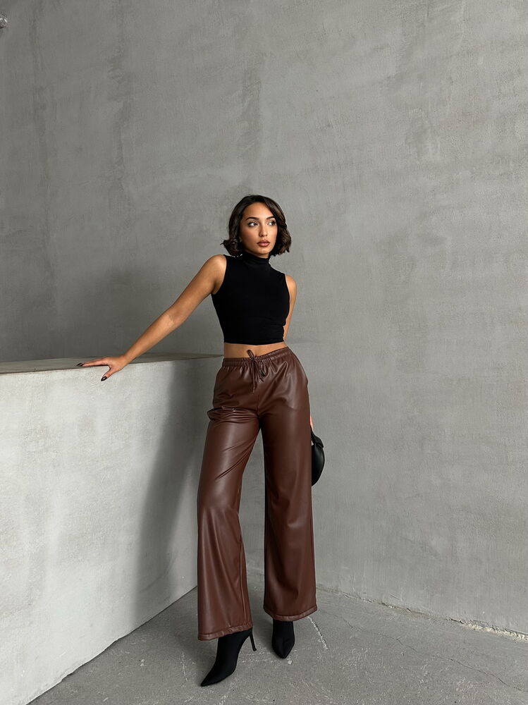 Brown Vegan Leather Trousers