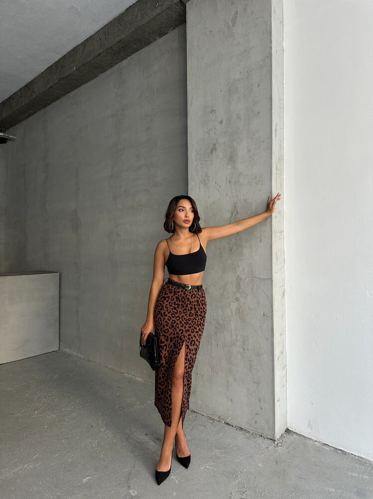 Brown Black Leopard Print Skirt