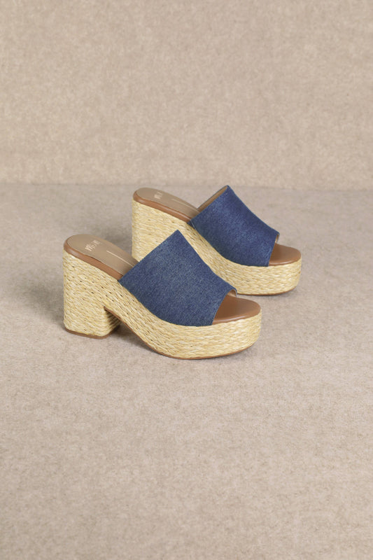 ASHLYN Denim Platform Block Heel