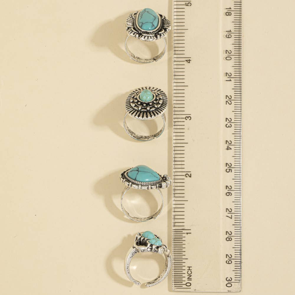 Turquoise Stone Statement Ring Set