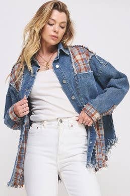 Denim and Plaid Color Block Jacket