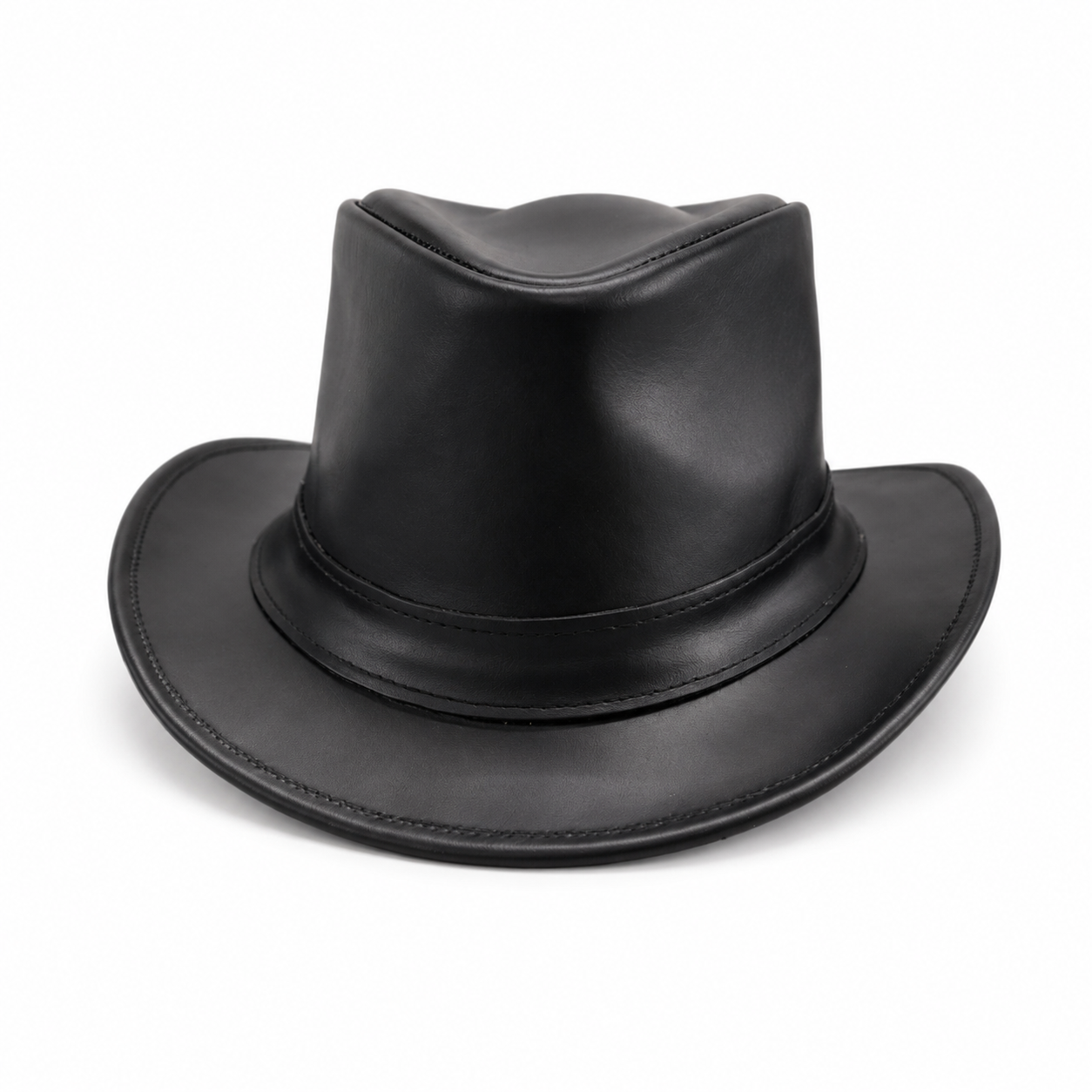 Black Genuine Leather Shapeable Unisex Cowboy Hat