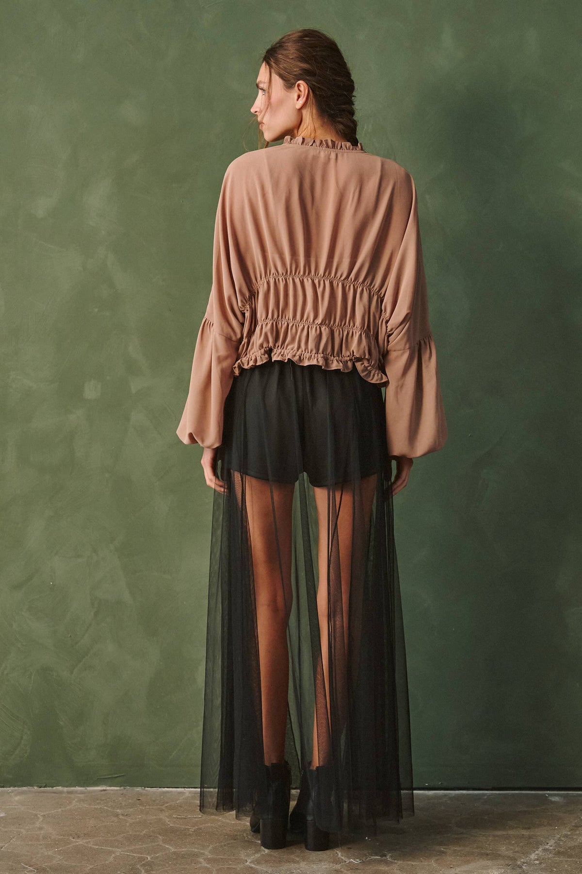 Belted Mesh Overlay Maxi Skirt Shorts