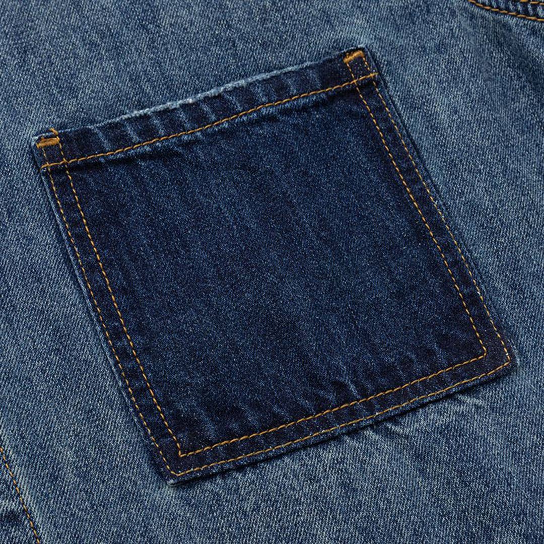 Men's Two-Tone Patch Pocket Denim Button Up Shirt