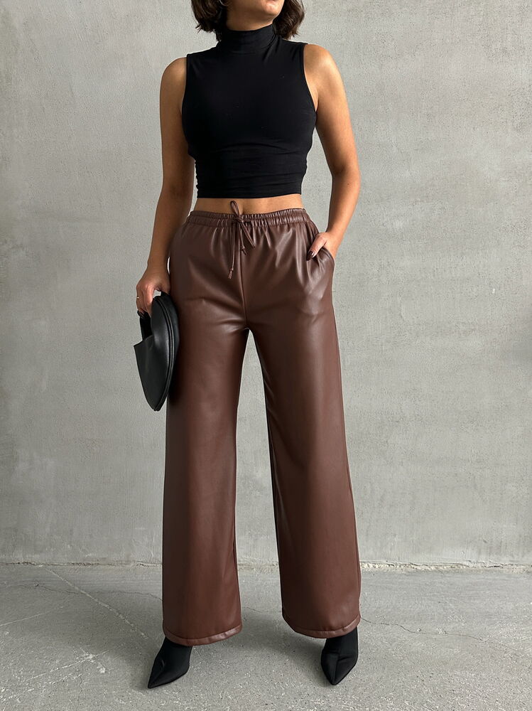 Brown Vegan Leather Trousers