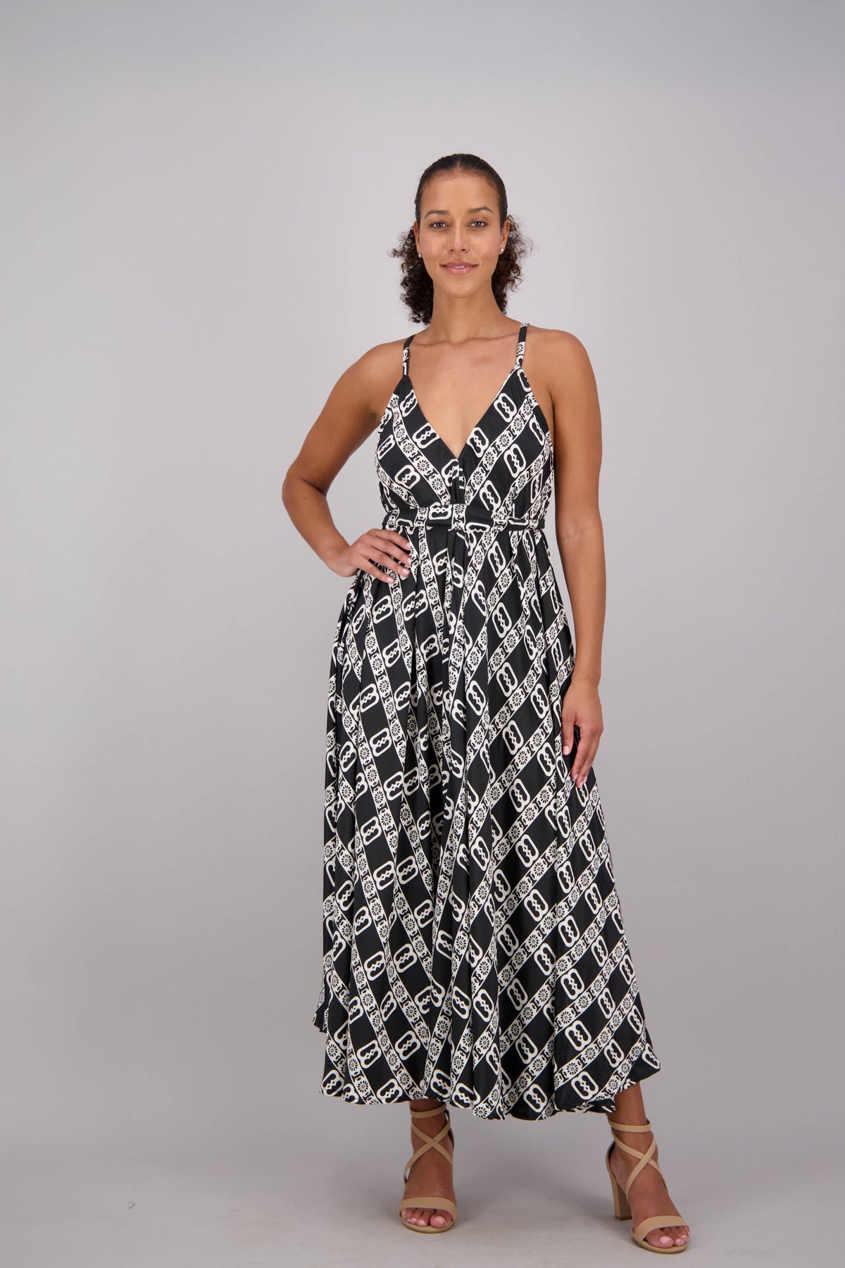 Geomtric Print Silk Blend Maxi Dress