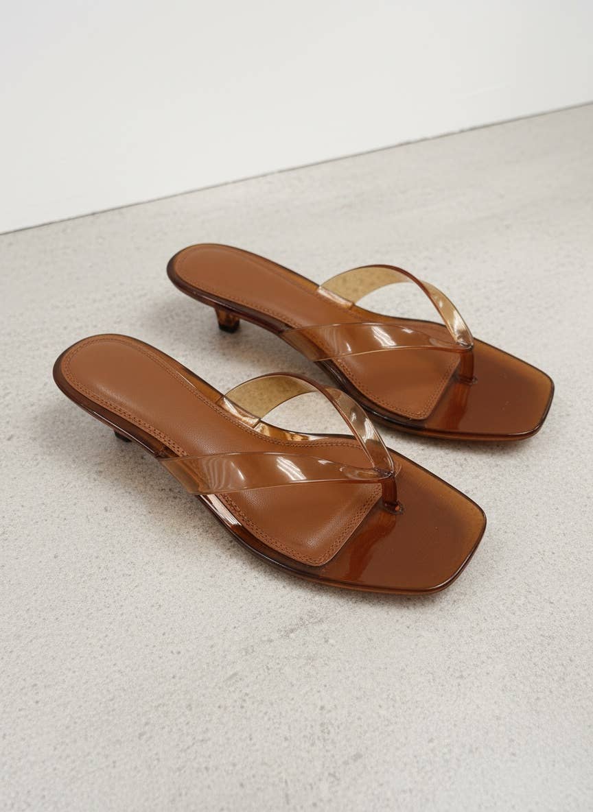 Jelly Thong Strap Kitten Heel Square Toe Sandals Y2K