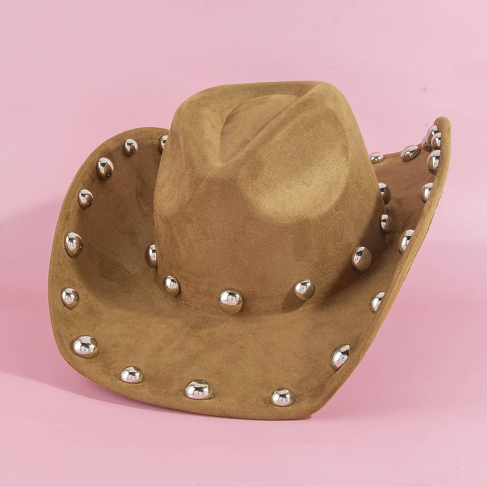 Gold Studded Brim Faux Suede Cowboy Hat
